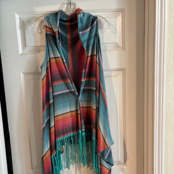 Crazy TrainSerape  Poncho style  fringed Western/Southwest Vest- Very nice - Picture 1 of 2